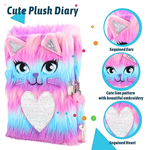 SuperStyle Journal Diary, Gift for 6 7 8 Years Old Girls, Cute Cat Notebook with Lock Secret Diary Writing Journal Birthday Gift for Kids - color: Multicolored-Lion