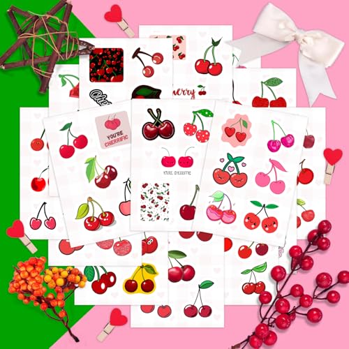 100Pcs Cherry Stickers for Water Bottle and Laptop - Fruit Party Favors & Decorations, Waterproof Vinyl Nature Decals, Cute Cherry Stickers Laptop Decals, Gifts for Women & Men - color: Cherry Stickers