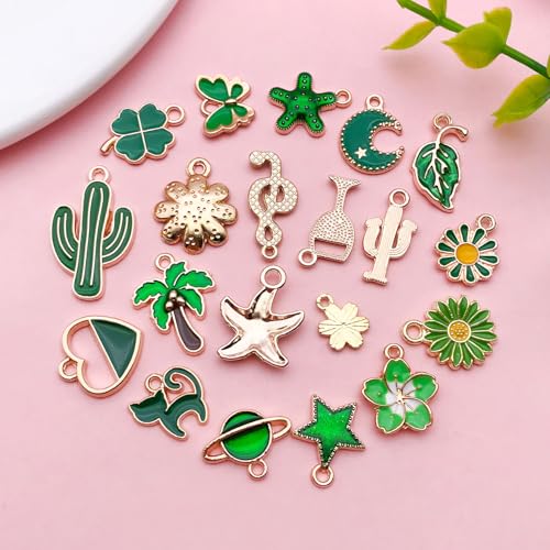Youdiyla 40pcs Enamel Charms Alloy Metal Charms for Jewelry Making Necklace Bracelet Earring DIY Accessories - color: Green