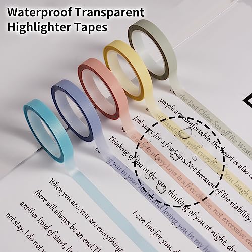 Giantree 10 Rolls PET Highlighter Tape, 0.23inch x 16.4ft Colored Clear Tape Neon Tape Removable Highlighters for Students Teachers Reading Taking Notes at Class Home Office(Morandi 5 Colors) | 0.23inch x 16.4ft Tape Removable Highlighters for Students Te