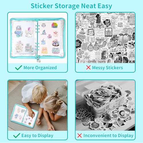 4 In 1 Sticker Storage Organizer, A5 Sticker Binder with Storage Pocket & Release Paper, Glitter Reusable Stickers Book Collecting, Blank Stickers Album Holder for Adult Container Display (Cyan) - color: Cyan