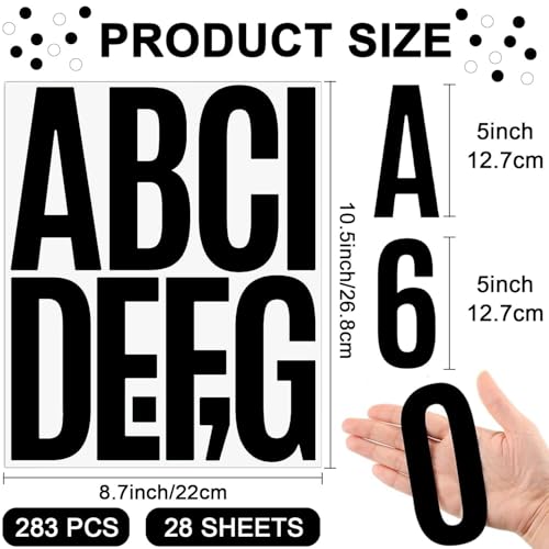 283 PCS 28 Sheets Large Letter Stickers Vinyl Alphabet Numbers 5 Inch - color: Black