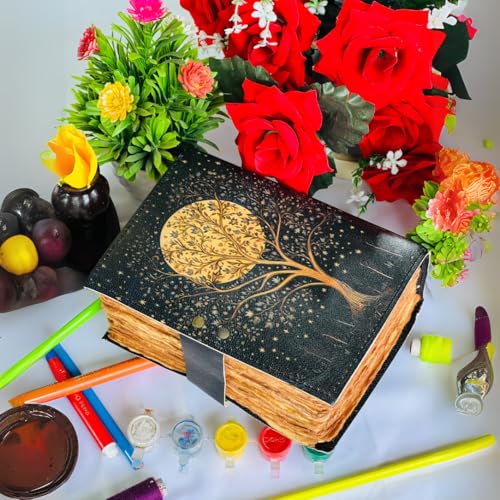 Tree of Life Leather Travel journal For Women with lock Premium Print - 7"X5" 400 Vintage Deckle Paper- Journal for men - Leather Bound Journals for women Best New Job Gifts for Women & Men Moon Tree - color: Moon Tree