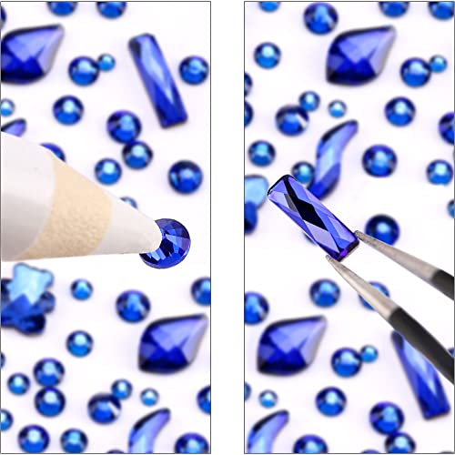 1788 Pcs Blue Flatback Rhinestones Set for Nail, Art, Crafts, Makeup, Tumblers Glitter Round with Tweezers and Picking Pen - color: Blue-YP