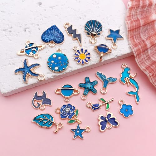 Youdiyla 40pcs Enamel Charms Alloy Metal Charms for Jewelry Making Necklace Bracelet Earring DIY Accessories - color: Dark blue