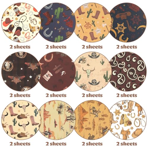 24 Sheets Western Cowboy Scrapbook Paper, 11.8x11.8 Inch Double-Sided Print West Desert Cactus Rodeo Boots Decorative Craft Paper, Scrapbook Specialty Papers for Card Making Photo Album Decor - color: WW087NHXBNZ