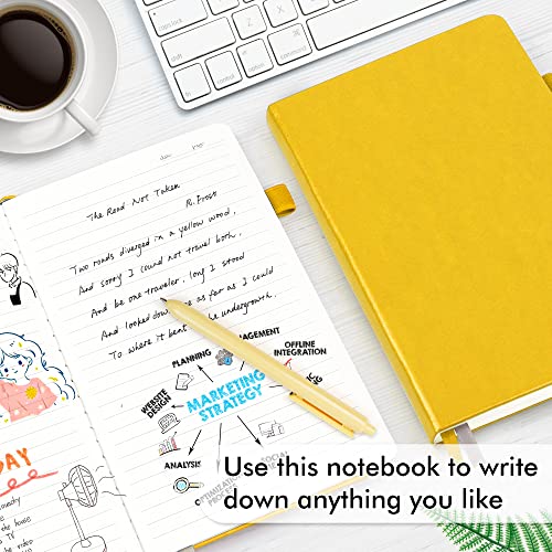feela 18 Pack Journal Notebook for Work, Business Notebook Bulk Hardcover Lined Writing Journal with Pen Holder for Men Women Note Taking, with 18 Black Pens, 120 GSM, 5.1”x8.3”, A5, Yellow - color: 18 Yellow