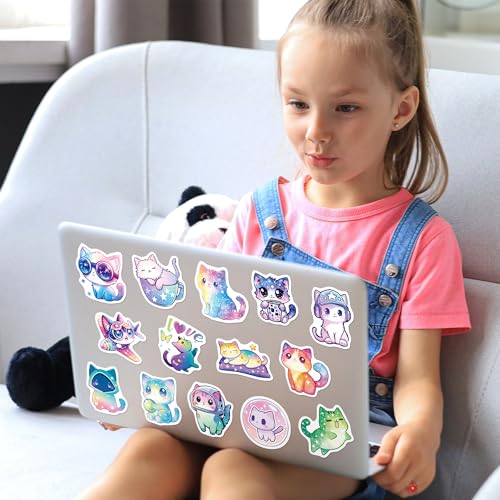 200PCS Cute Cat Stickers, Holographic Starry Sky Pet Stickers