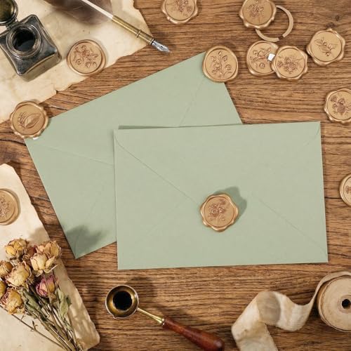 60Pcs Wax Seal Stickers, Wedding Invitation Envelope Seal Stickers - color: Leaf & Flower