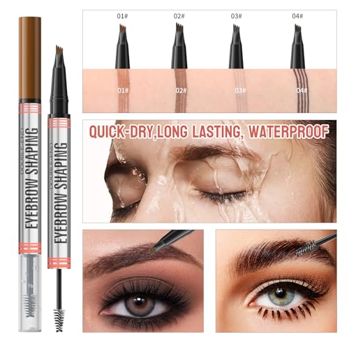 2-In-1 Brow Pen,4-Tip & Gel,Sets Brows,Liner,Beard,Hairline(4#Black) - color: 4#Black