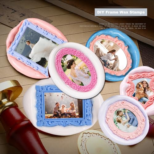YOLAKIS Photo Frame Wax Seal Stamp 3D Embossed with Rosewood Handle Vintage Floral Photo Frame Wax Stamp Ideal for Wedding Invites Gift Wrapping Envelopes & Christmas - size: 3D Frame Stamp, style: 3D Frame Stamp 01