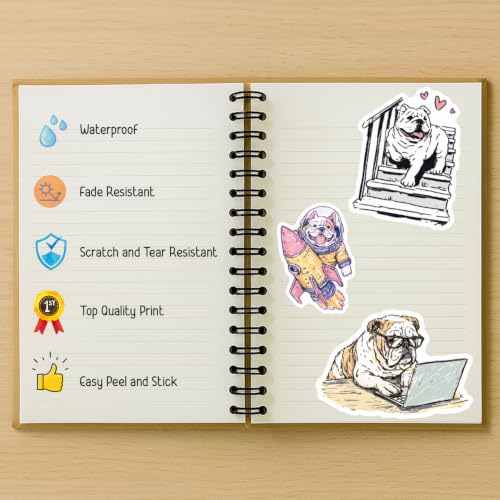 100 PCS Bulldog Stickers Pack – Waterproof Vinyl Decals for Water Bottles, Laptops, Phones, Notebook, Cars – Cool Vibrant Graphics for Bulldog Enthusiast - color: Bulldog