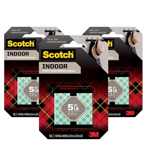 Scotch Removable Mounting Squares, 1 in x 1 in, Double-Sided Foam, 16 Squares (Pack of 3)