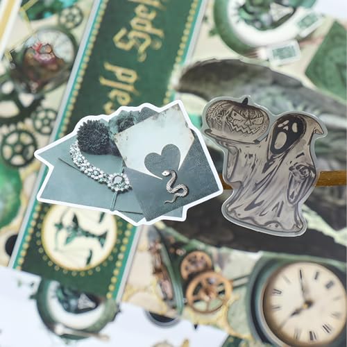 Snycler Sticker Book - 20 Sheets Vintage PET Stickers for Scrapbooking, Junk Journaling, Ephemera, and Decorative Crafts-Emerald Spell - color: Emerald Spell