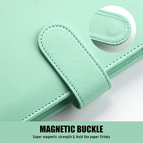 Sooez A6 Notebook Binder, 6 Ring Planner with Stylish Design, Loose Leaf Personal Organizer Binder Cover with Magnetic Buckle Closure, PU Leather Binder for Women with Soft Colors, 7.48"x5.2" - color: Mint Blue, size: A6