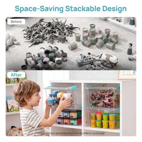 Vtopmart 4 Pack 5 Qt Clear Storage Bins with Lids for Toy & Craft Storage - color: Teal, size: 5 Qt