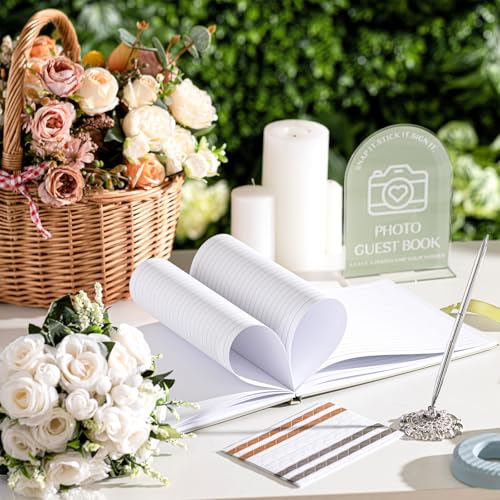 Affrolling Wedding Guest Book Set, Memory Photo Guest Book, Green - color: Green