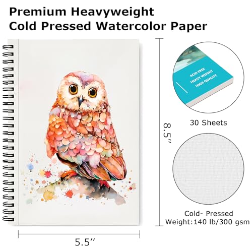 Hapikalor 5.5"x8.5" Watercolor Paper, Small Sketchbook for Kids, 30 Sheets - color: Teal, size: 5.5"x8.5" Spiral Bound