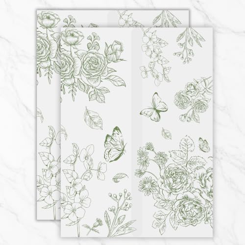 Vellum Paper 5x7 Pre-Folded Green Rose Butterfly, Vellum Jackets 30 Pcs - color: Green Rose Butterfly