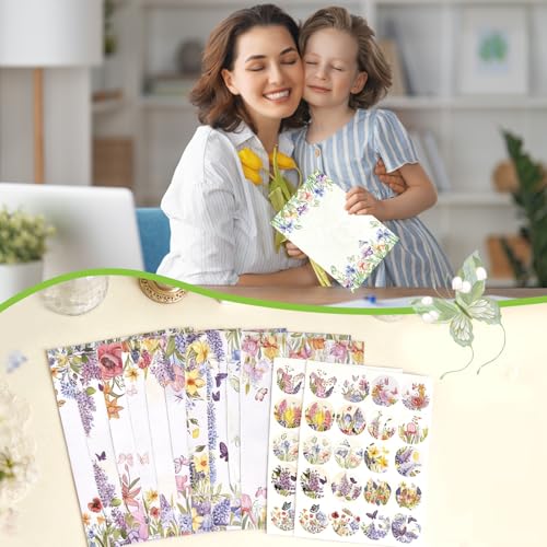 160 Pcs Stationery Paper Envelopes Set | Includes 50 Writing Paper & 50 Envelopes & 60 Stickers, Lovely Floral Letter Writing Stationery Paper Envelopes(10Style) - color: Wildflower 1