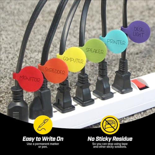 Cable Labels - Wrap-It Storage - Circles, Multi-Color (36-Pack) - Color Coded Labels for Organizing, Wire Tags Write on Surface for Labels for Charging Cords and Electronics | Color Coded Labels for Organizing, Wire Tags Write on Surface for Labels for Ch