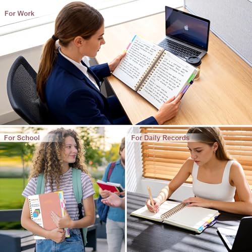 Hardcover Spiral Notebook Journal with Removable Dividers Tabs - color: Pink, size: 6.2"x8.2"