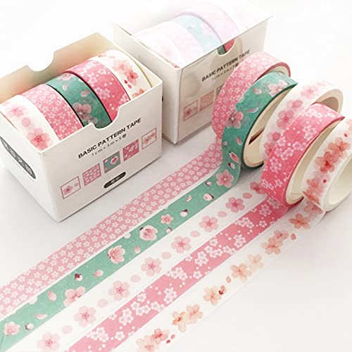 YUBBAEX 5 Rolls Washi Tape Set Creative Basic Skinny Masking Decorative Tapes for Arts, DIY Crafts, Journals, Planners, Scrapbooking, Wrapping (Sakurazen) - color: Sakurazen