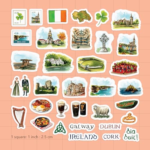 Navy Peony Emerald Ireland Travel Stickers (34pcs) — Irish Decals for Scrapbooks, Journals - style: Journal