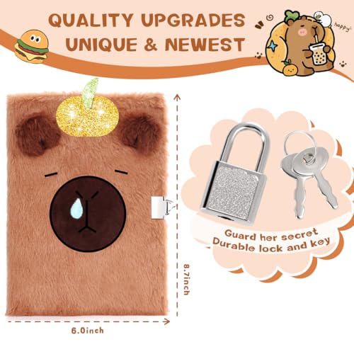 PrinBarBee Capybara Diary with Lock, Secret Journal for Girls Ages 4-12 - style: Capibara