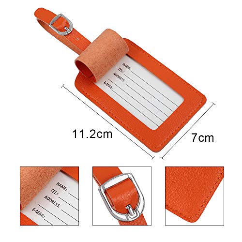 Vigorport Luggage Tags, Leather Personalized Suitcase Tag Set of 4 Pack - color: Orange
