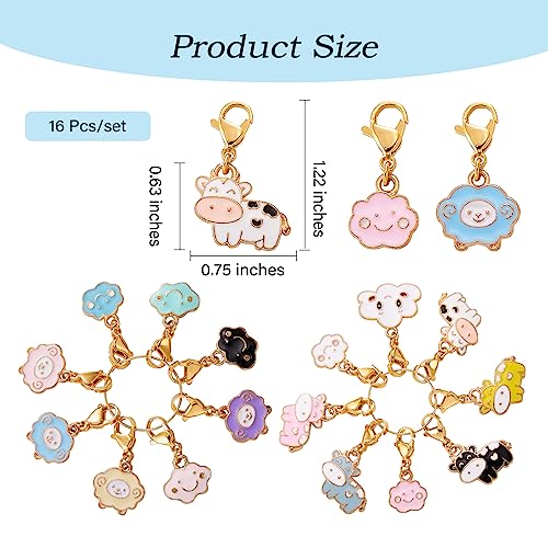 BEEFLYING 16Pcs Stitch Markers for Knitting Crochet Alloy Enamel Removable Crochet Stitch Marker Charms with Lobster Claw Clasps for Knitting Weaving Sewing Quilting Handmade Jewelry (Cow&Sheep) - color: Cow&sheep