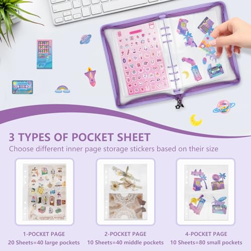 A5 Sticker Storage Organizer Binder Collecting Book Album, Purple - color: purple