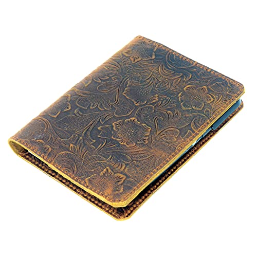 JJNUSA Leather Cover Compatible With Moleskine XXL 8.5" x 11", Notebook Travel Journal Cover Distressed Leather Cahier Refillable Writing Diary Flower Brown