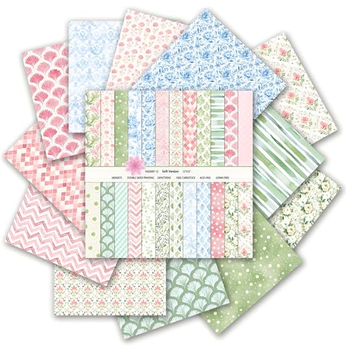 VIVIQUEN 24 Pack Multi-color Floral Scrapbook Paper, 12-inches Pink Flower Double-Sided Specialty Craft Paper Spring Garden Folded Flat for DIY Background Card Art Photo Album Decor