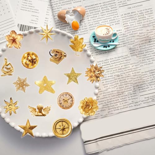 50 Pcs Gold Foil Stickers Waterproof Aesthetic for Planners | Clear vinyl decals with no-repeat vintage designs. Perfect for water bottles, laptops, phone cases, journals, gift DIY - style: Gold Metallic