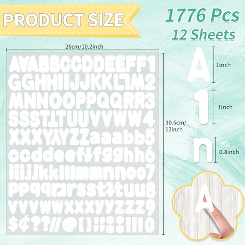 Alphabet Stickers - 1''Inch 12 Sheets White Self Adhesive Vinyl Letter Stickers for Mailbox Numbers, Bulletin Boards, Classroom & Home Decor - color: White, size: 1Inch