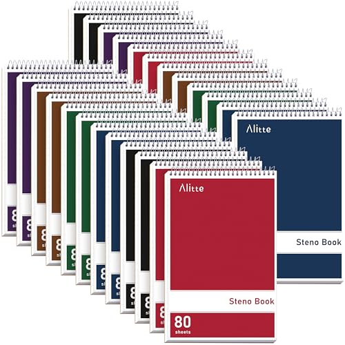 Alitte Steno Pads Spiral 6x9-24 Pack Regular Colors - Perfect for Work, School, and Home Use, Easy Tear-Off Pages, Gregg ruled, White Paper - No Ink Bleeds - 80 Sheets - color: Bright Colors, size: 24 Pack