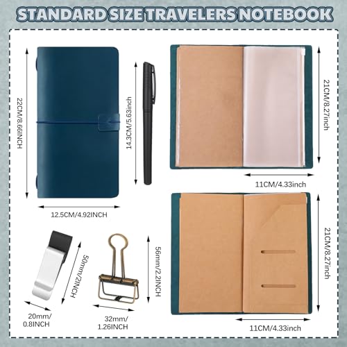 Thenshop Leather Travel Notebook 3 Inserts, Blue, Stand Size - color: Blue, size: Stand Size