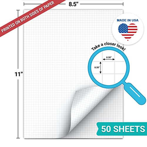 321Done Double Sided Graph Paper Notepad, 8.5x11, 50 Sheets, 0.20" Grid | Made in USA - 5 Squares per Inch Grid Pad for Engineering, Math and Drafting, Tear-Off Bright White Sheets - color: Graph, Two-Sided - 0.20" Small, size: Letter Size (8.5" x 11")