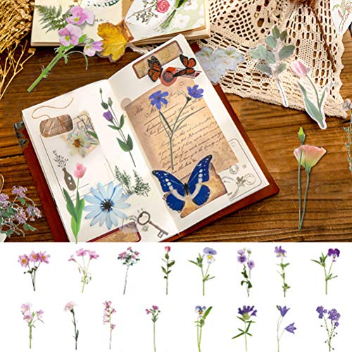 80 Pieces Natural Flower Stickers for Scrapbooking, Self-Adhesive - style: Purple