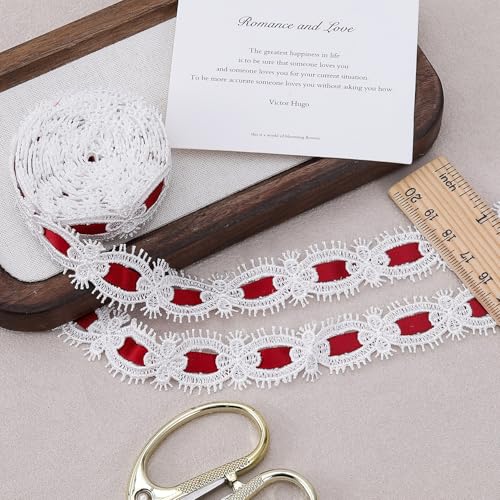 2 Yards Flower Lace Trim, Floral Lace Sewing Ribbon, Hollow Crocheted Decorating Embellishments for Bouquet Wrapping DIY Hair Clip Weddings Party Christmas Decoration- Red - color: Red-B style