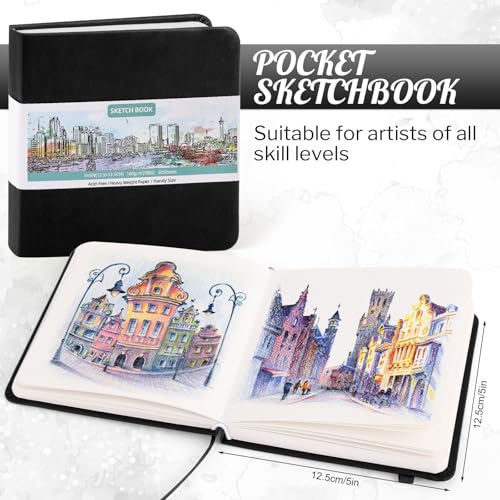 Hardcover Pocket Sketchbook 5 x 5 in, 80 Sheets Small Sketch Book, Black - color: Black