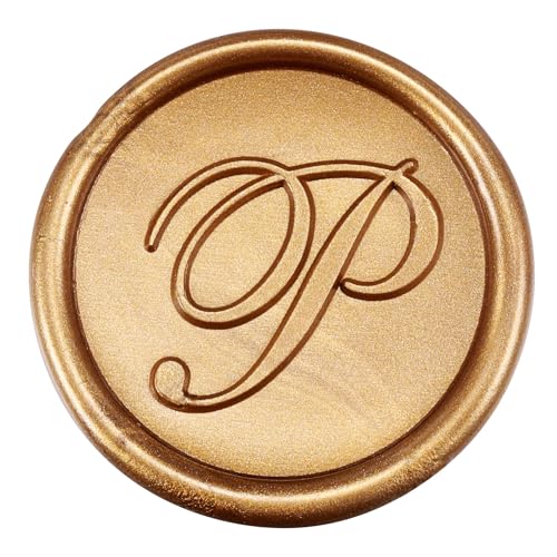 Yoption Handwriting Letter P Wax Seal Stamp Kit with Antique Gold Wax Beads - color: P