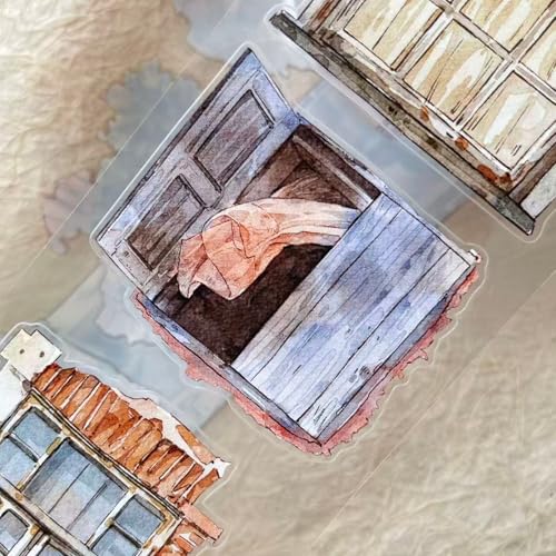 Seahorse Forest Vol9 A53 The Story of Between the Doors,Pre-Cut Scene Clear PET Washi Tape Stickers,for Scrapbook Supplies,Scrapbook Tape Stickers,Junk Journal Supplies - style: Clear PET