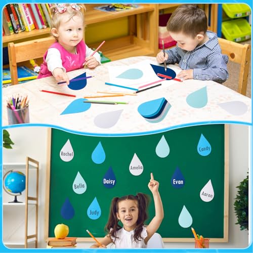 MixTeach 120 Pieces Raindrop Cutouts Blue Paper Raindrop Shapes Die Cut 4 Inch Paper Raindrop Classroom Decoration for Bulletin Board, Party Wall Decoration, School Craft Projects
