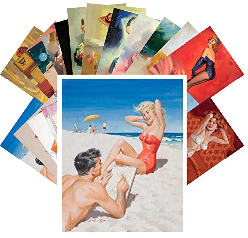 Pinup Postcard Pack 24pcs Pinup Girls in Sexy Lingerie Vintage Man Magazines Pinup - color: Violet