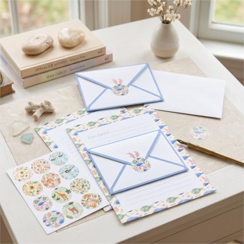 50 Pcs Stationery Paper Envelopes Set,No-Bleed Lined (6Style) | Includes 24 Writing Paper & 24 Envelopes with 24 Round Stickers, Cute Animal Letter Writing and Stationery Paper Envelopes - color: Cute Forest