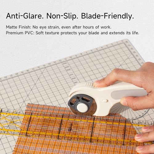 KEARING A4 Self Healing Cutting Mat 9x12 Inch, 3mm Thick Double-Sided High-Contrast Craft Mat with Grid, Premium 5-Ply PVC Construction, Beige and Charcoal Grey, for Sewing, Quilting, Crafts, 1 PCS - size: 12"L x 9"W