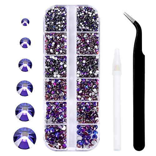 3792pcs Magma Crystal Flatback Rhinestones Glass Diamantes Round Gems for Crafts Nail, Makeup, Clothes, Mixed 6 Sizes with Wax Pencil and Tweezer Kit(SS6~SS20) - color: Magma