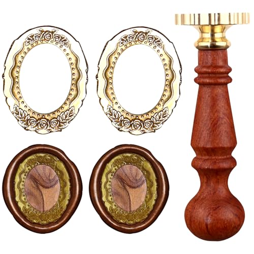 Frame Wax Seal Stamp Kit, 3D Embossed Relief Carving Wax Seal Stamp Head and Wood Handle, Decor for Envelope Wedding Invitation and Sealing Letter (F1) - color: Frame Wax Seal Stamp 1